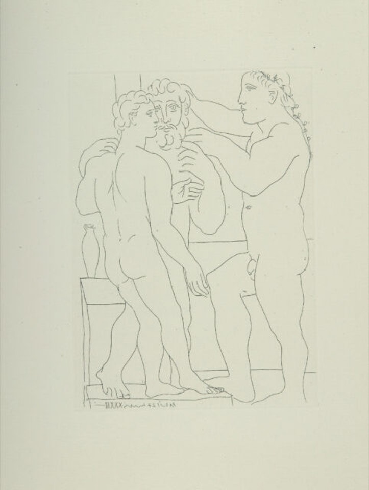 Young Greek sculptor with a sculpture: a man and an éphèbe by Pablo Picasso