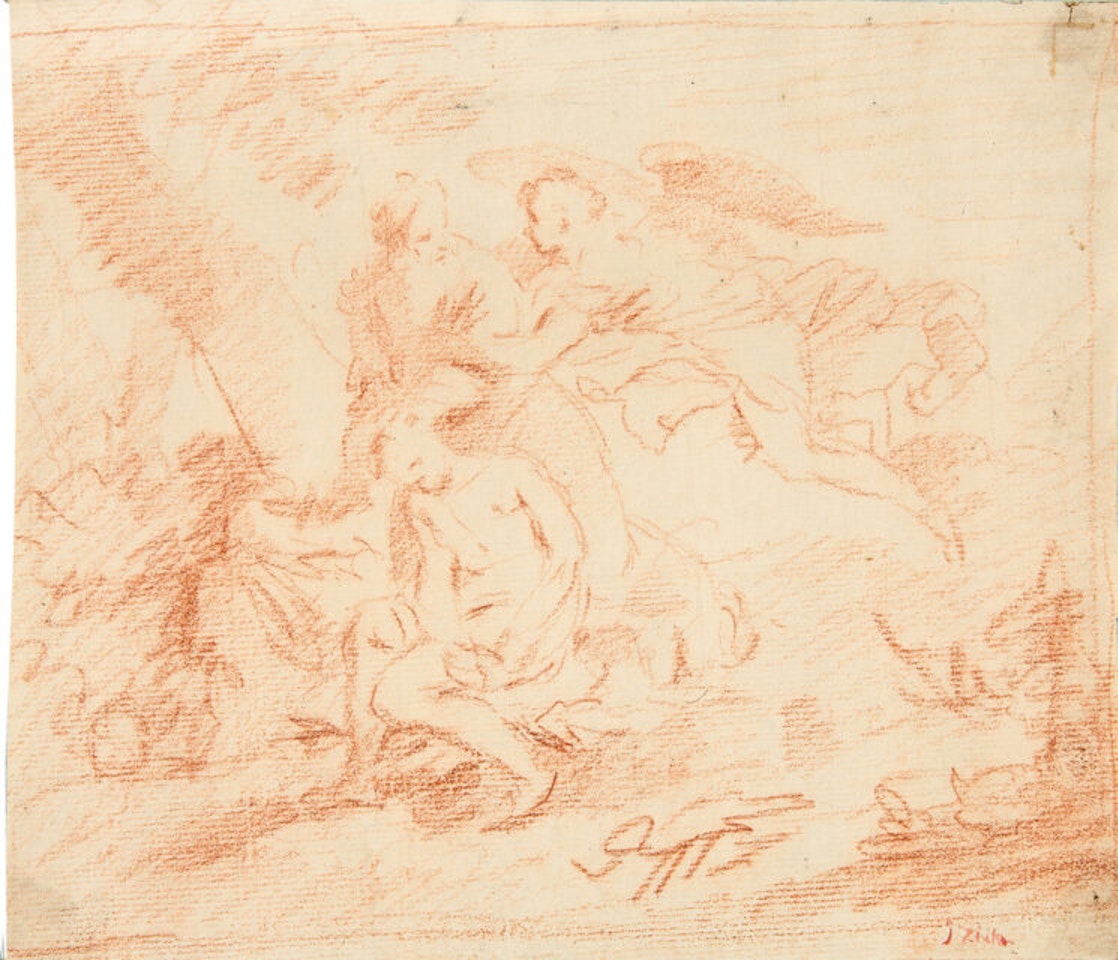 Abraham sacrifices Isaac. by Januarius Johann Rasso Zick