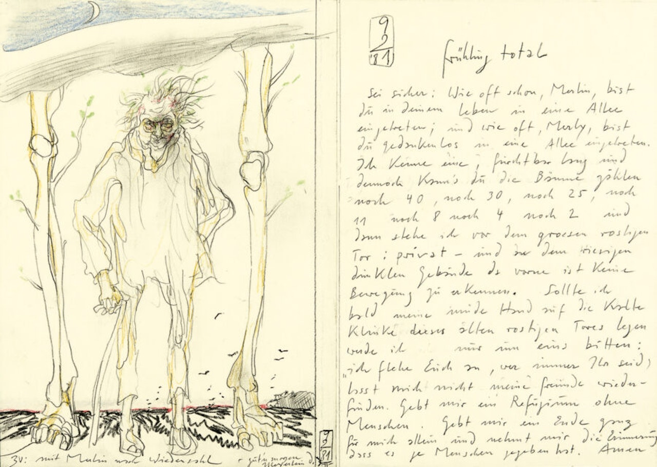 “With Merlin to Wiedensahl: total spring”. by Horst Janssen