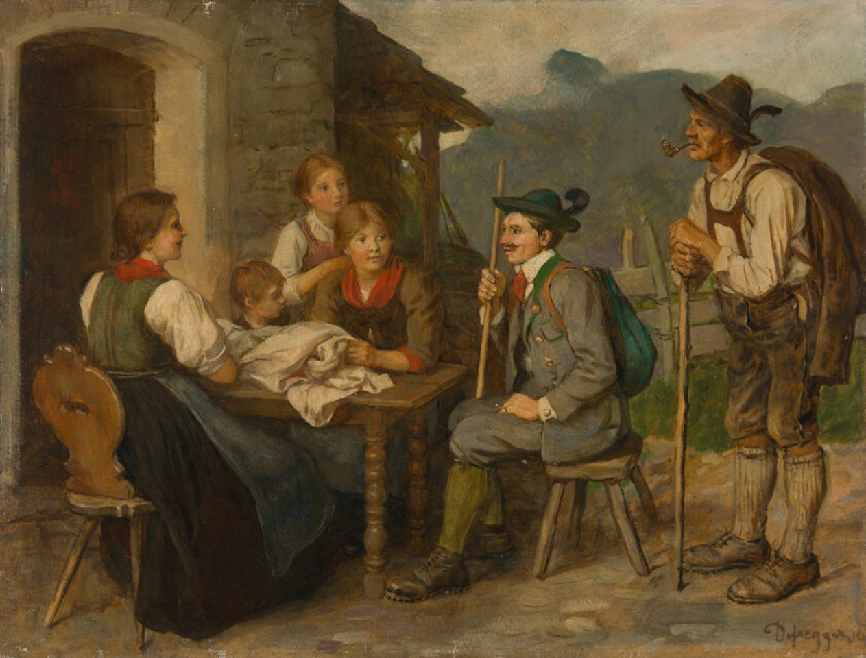 Salon Tyrolean with mountain guide. by Franz von Defregger