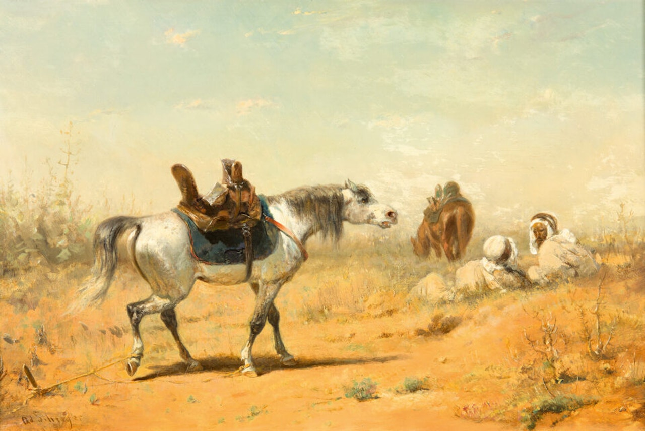 Rest in the Arabian steppe. by Adolf Schreyer