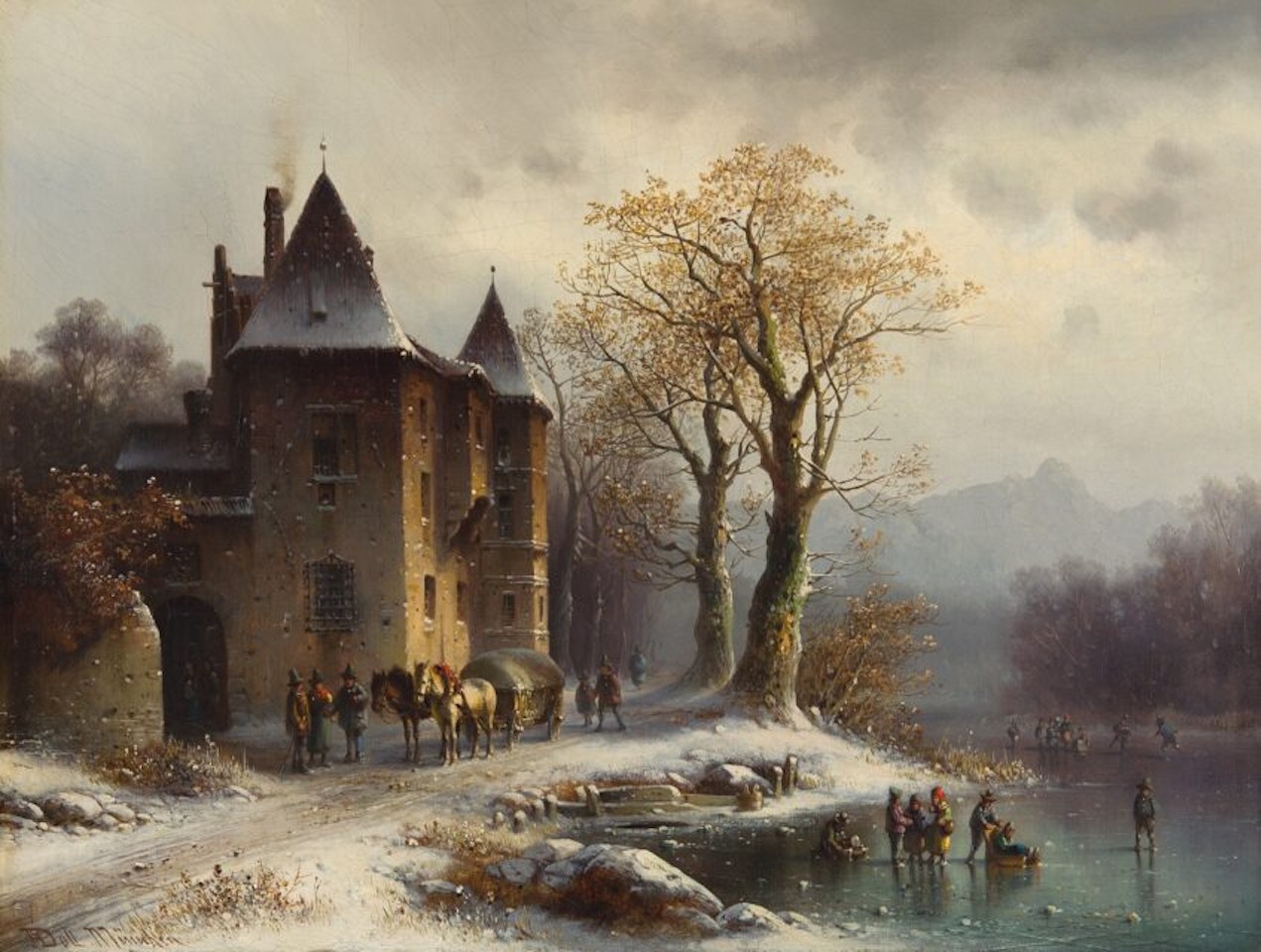 Winter ice fun in front of a castle. by Anton Doll
