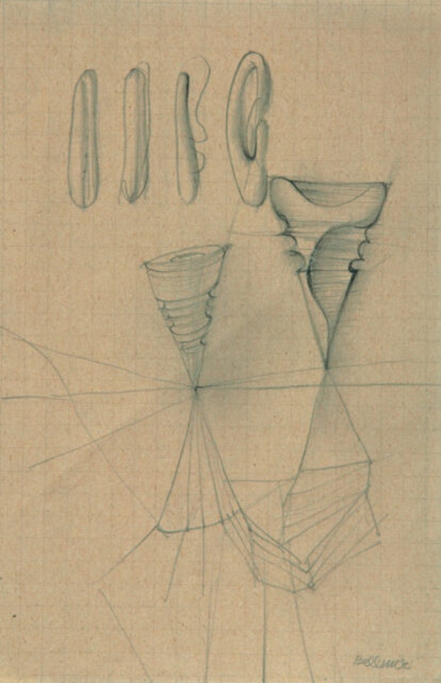 Study sheet with ear and top shapes. Verso: sketch of ideas. by Hans Bellmer