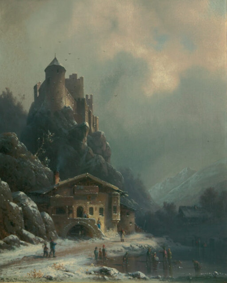 Winter landscape with a castle. by Anton Doll