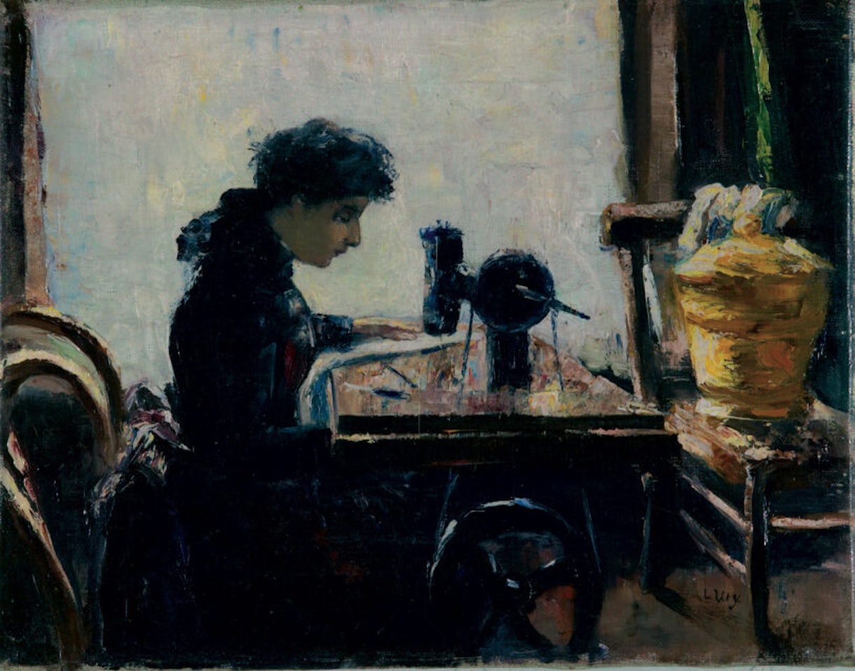 At the sewing machine by Lesser Ury
