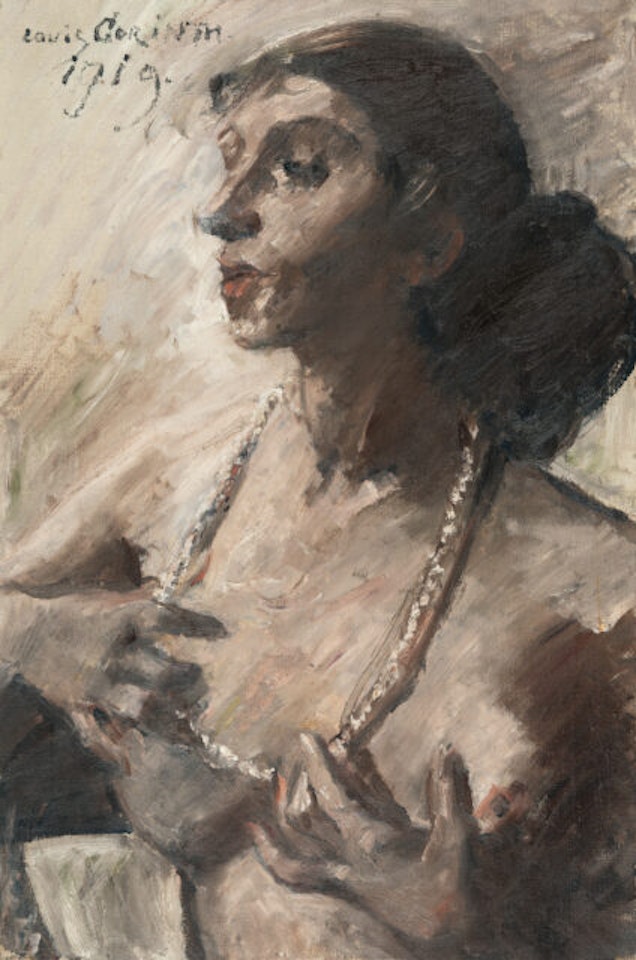 Female demi nude (Nude with a large necklace) by Lovis Corinth