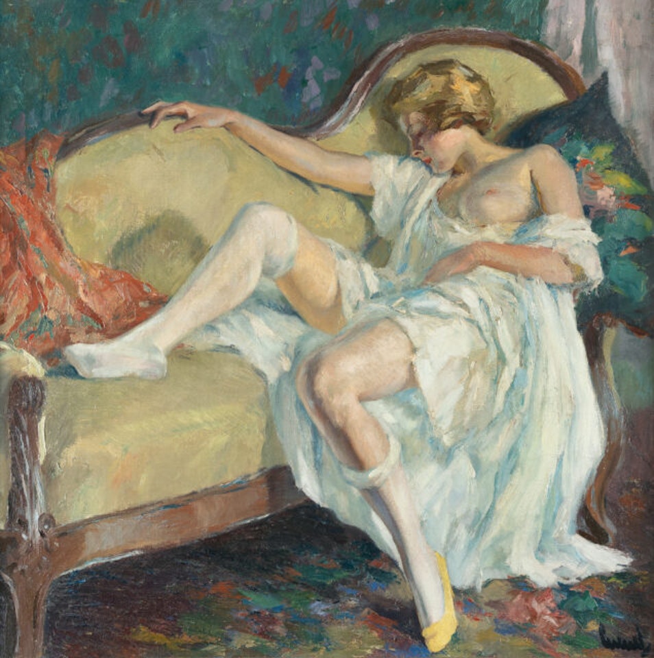 “Müde” (Sleeping lady on a green sofa) by Edward Cucuel
