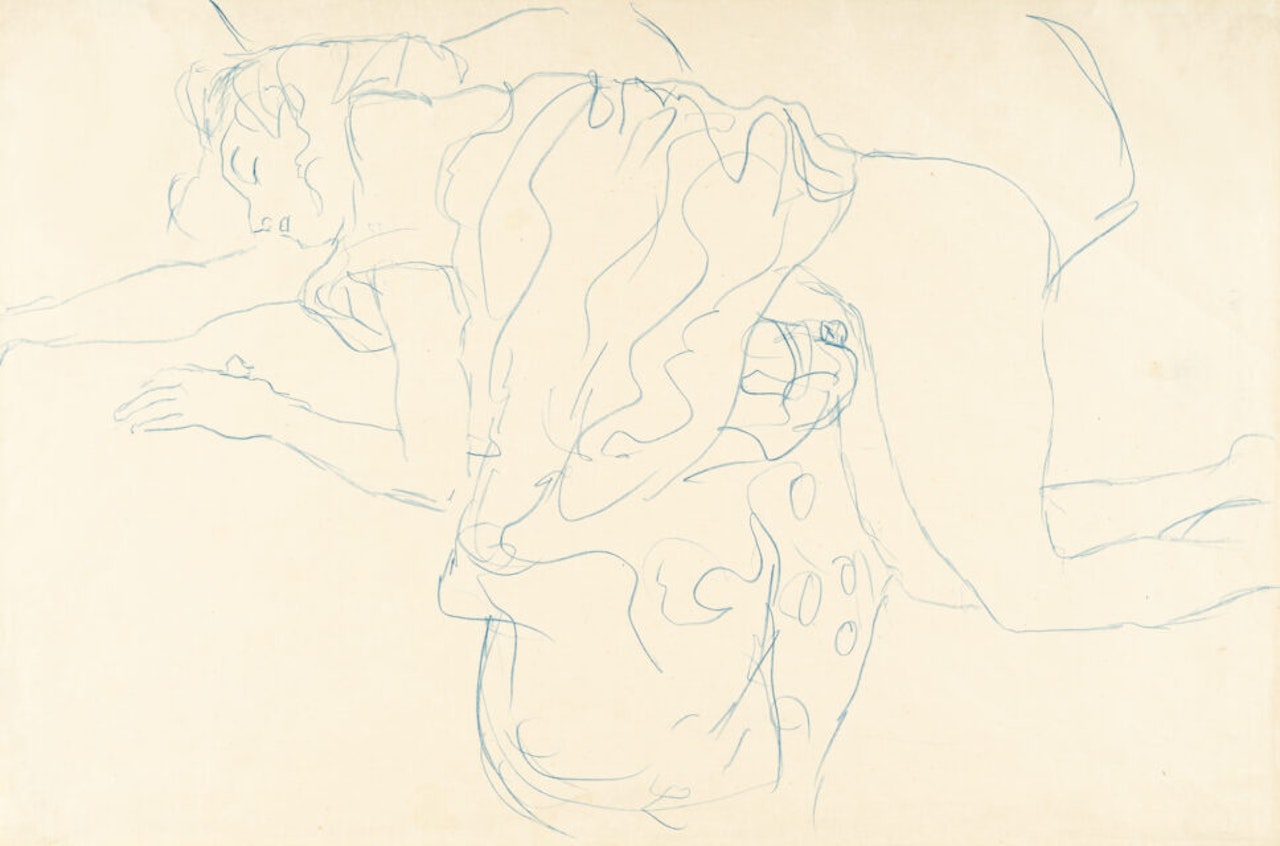 Kneeling demi nude facing left by Gustav Klimt