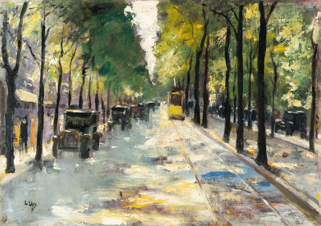 Berlin street in the sunshine (Street in Tiergarten) by Lesser Ury