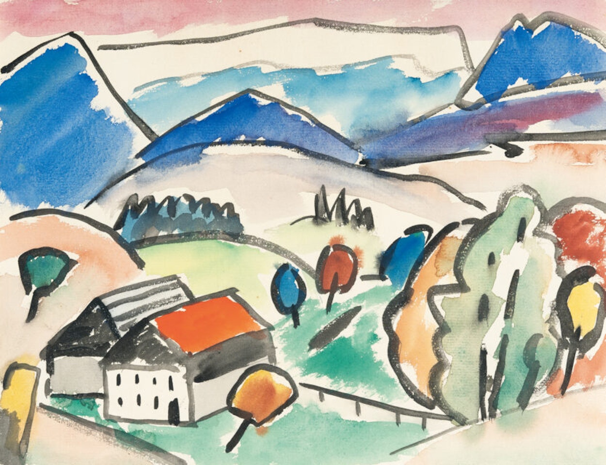 Weather stone at Guglhör with cottages by Gabriele Münter