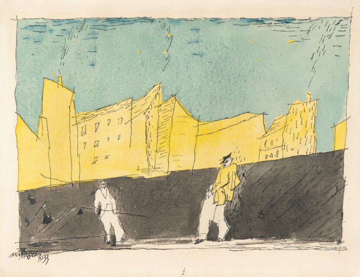 “I” (Two Men in front of Yellow Houses) by Lyonel Feininger