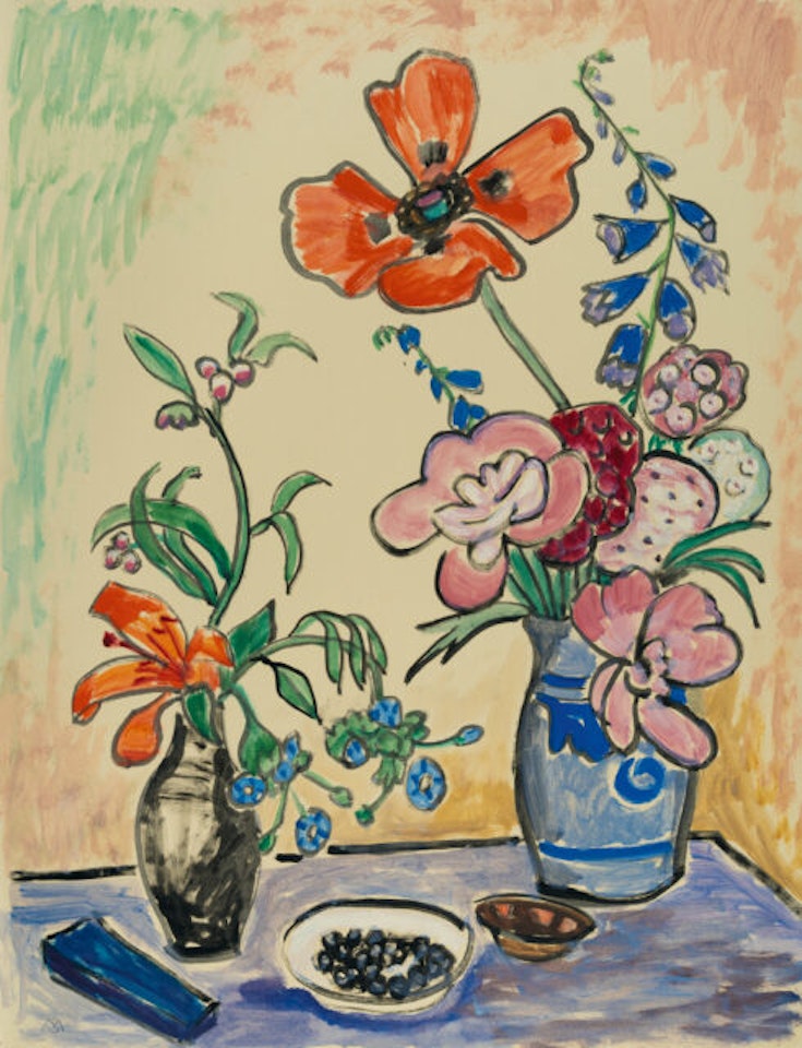 Flowers and black berries (Two vases of garden flowers) by Gabriele Münter
