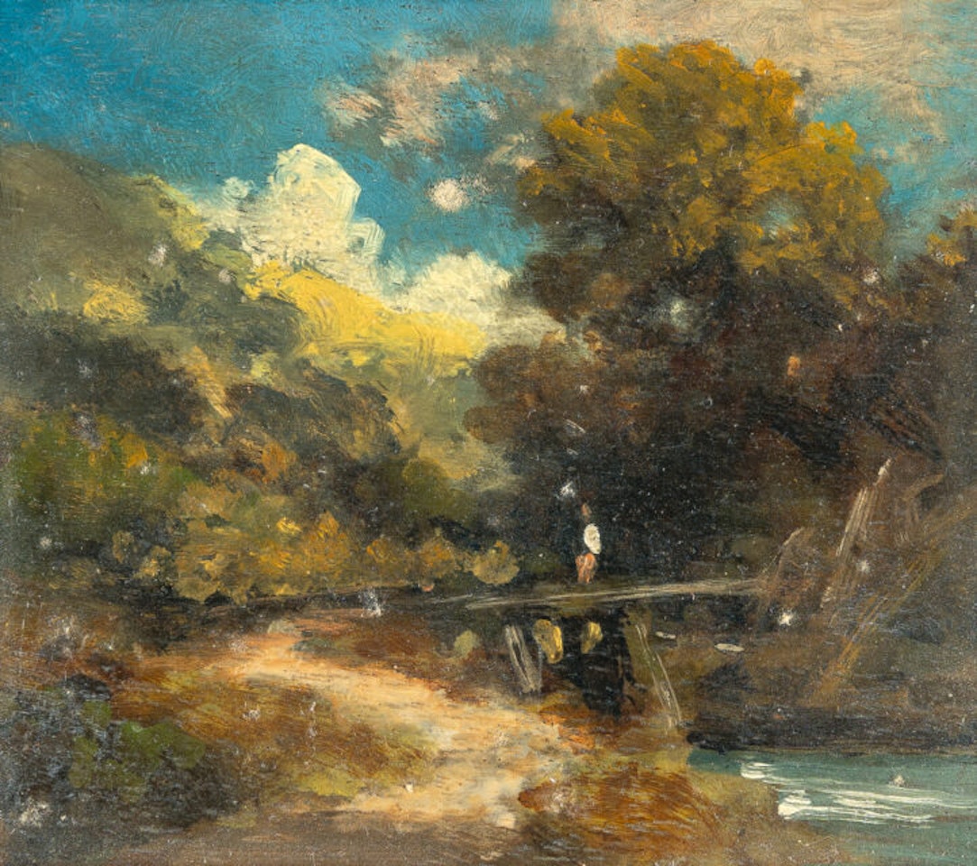 River landscape with a bridge by Carl Spitzweg