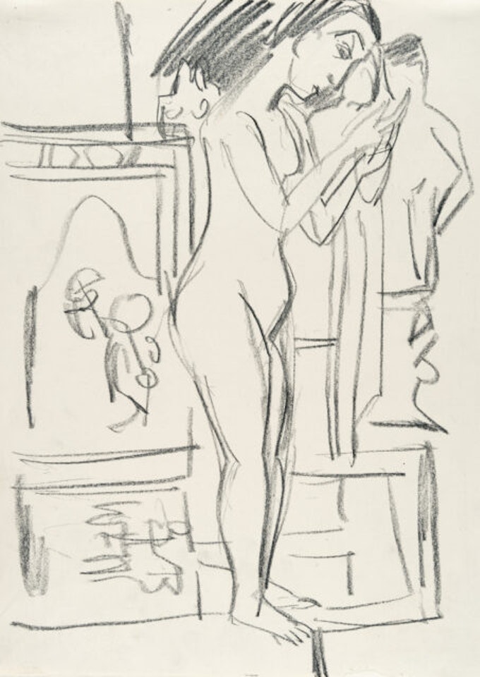 Nude in the artist"s studio at Davos (Erna) by Ernst Ludwig Kirchner