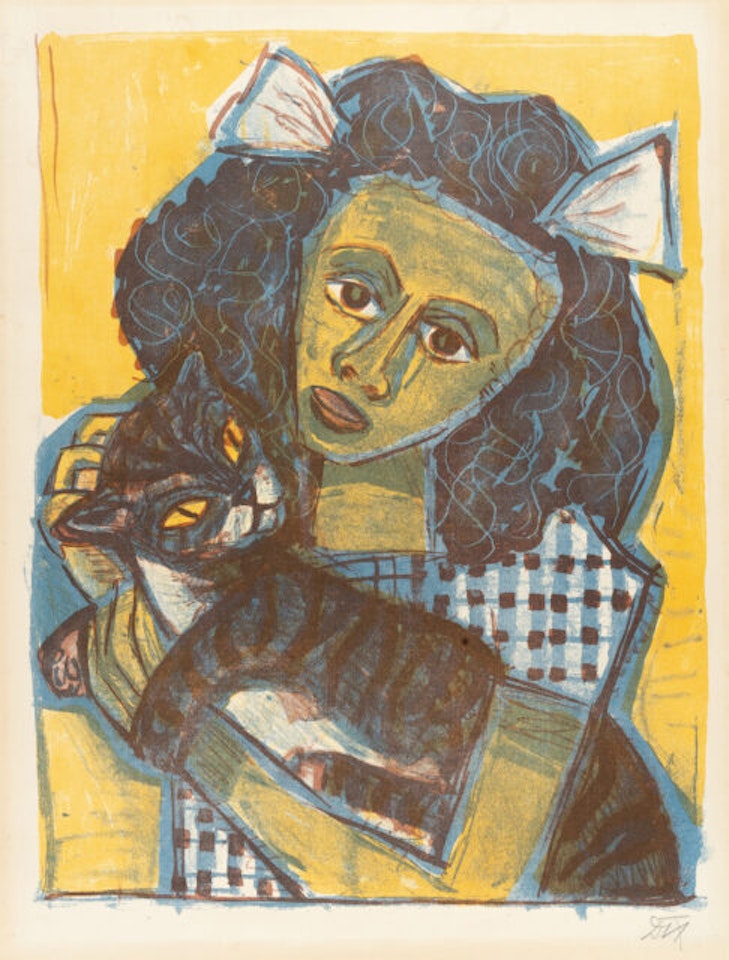 Girl with a cat II (Head facing forwards) by Otto Dix