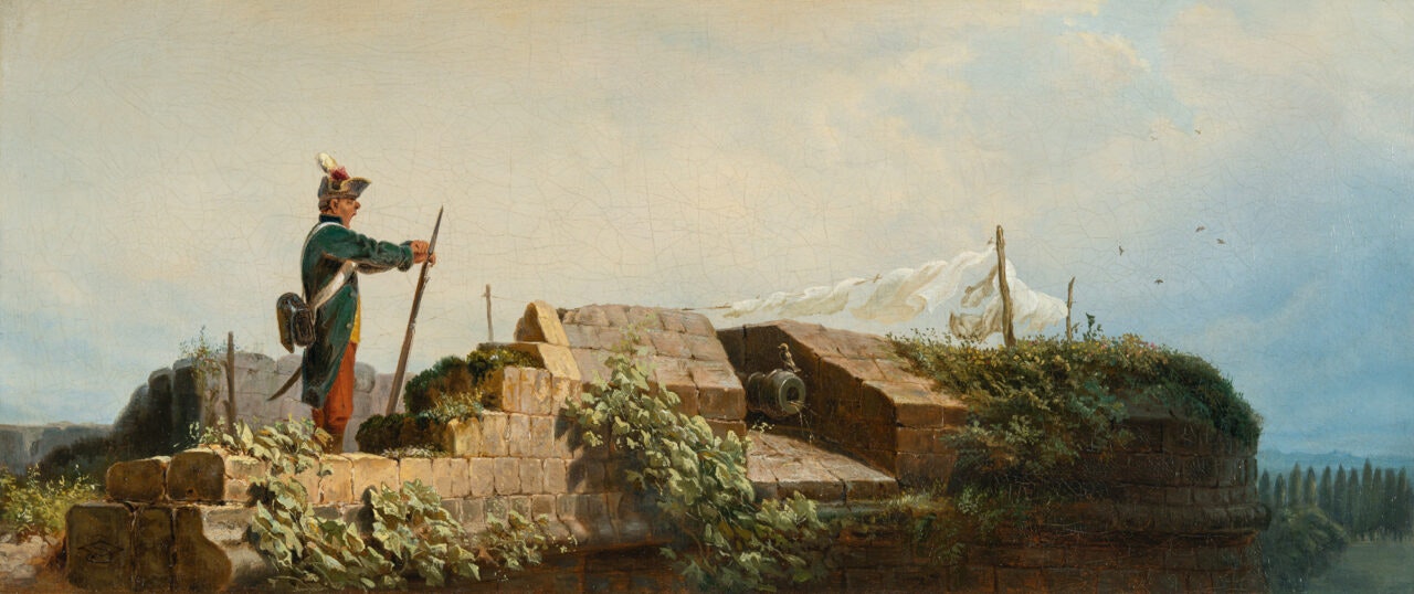 At the bastion (The post - Peace - Yawning watchman) by Carl Spitzweg