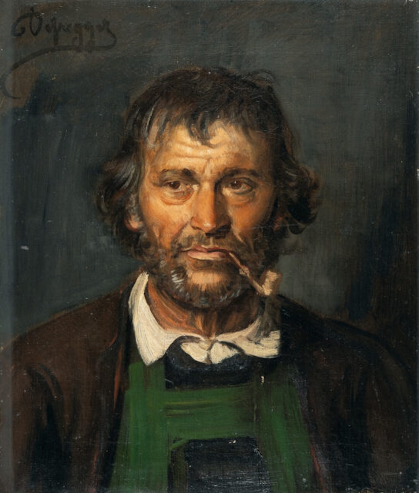 Tyrolean peasant with a pipe by Franz von Defregger