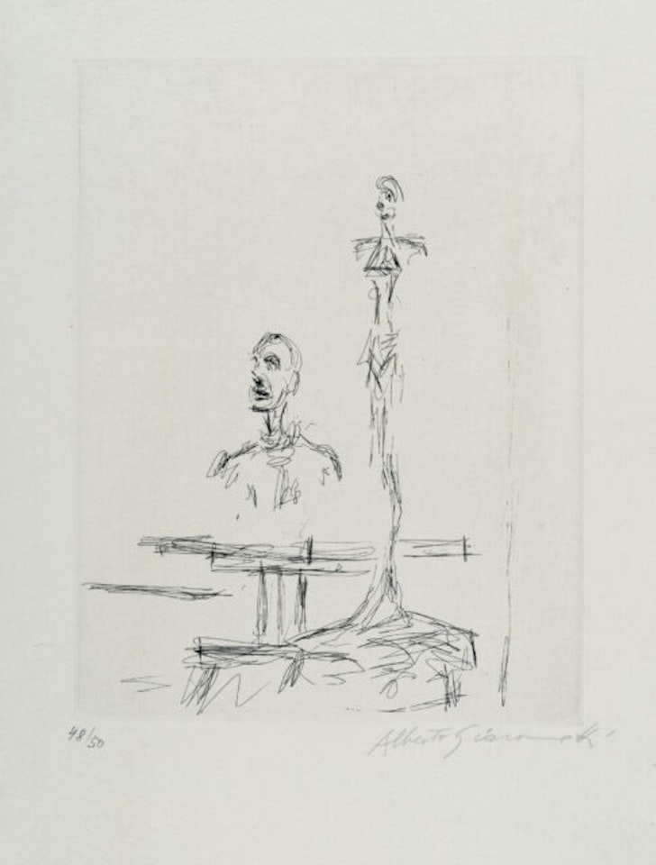 Deux sculptures dans l"atelier by Alberto Giacometti