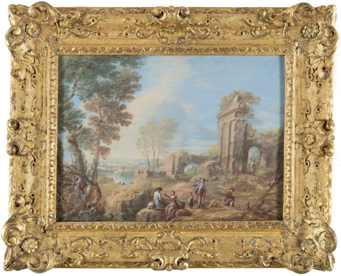 Italian landscape with figures and ruins by Francesco Zuccarelli