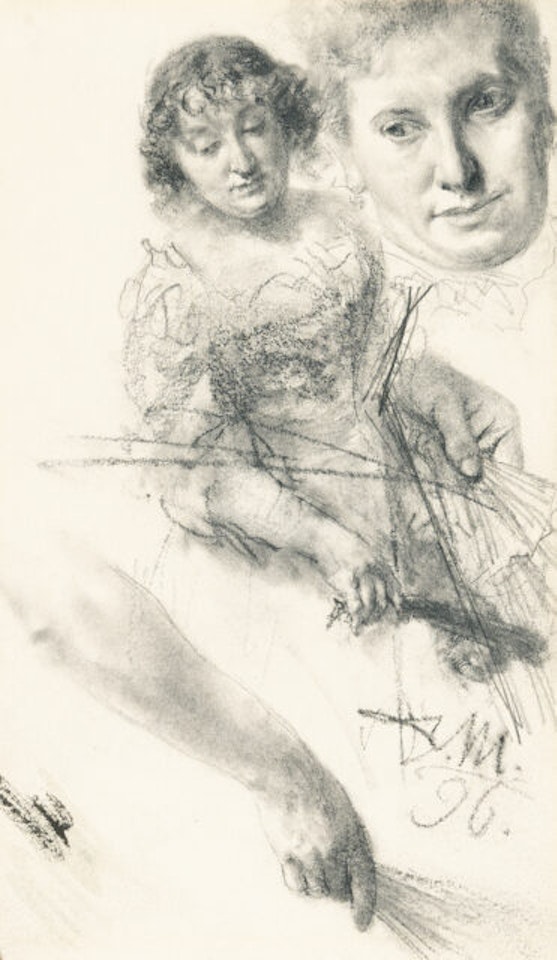 Head and arm study of a young woman by Adolph Menzel