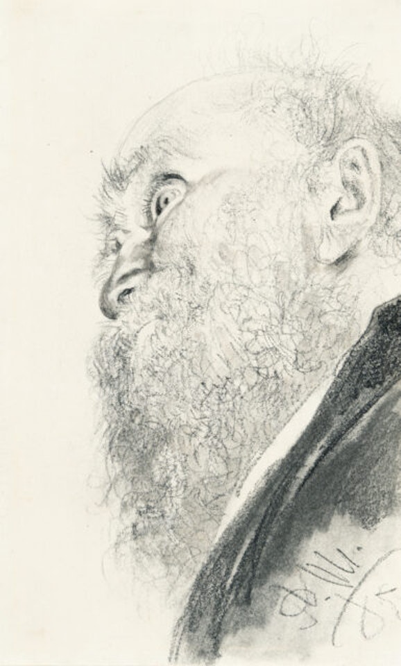 Portrait of a bearded old man in profile (seen from below) by Adolph Menzel