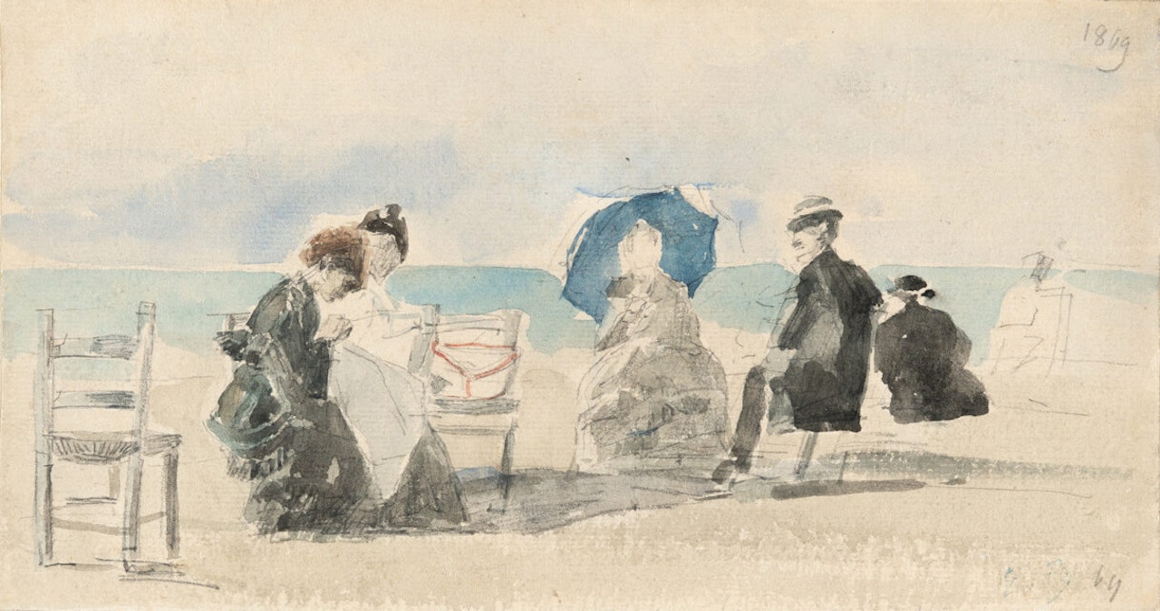 Personnages sur la Plage à Trouville by Eugène Boudin