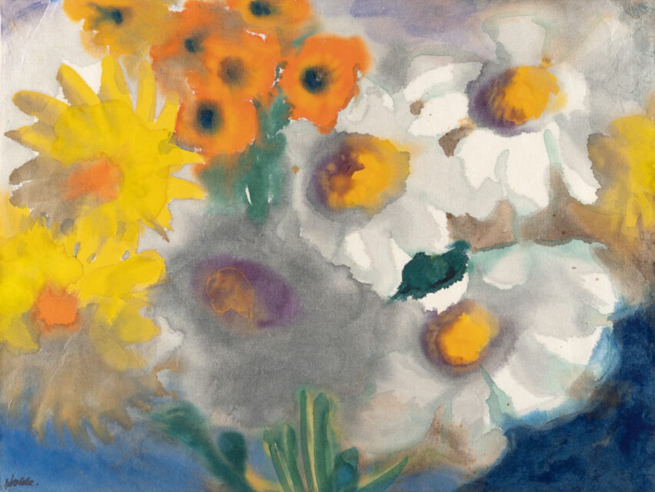 Dahlias, sun hats and daisies by Emil Nolde