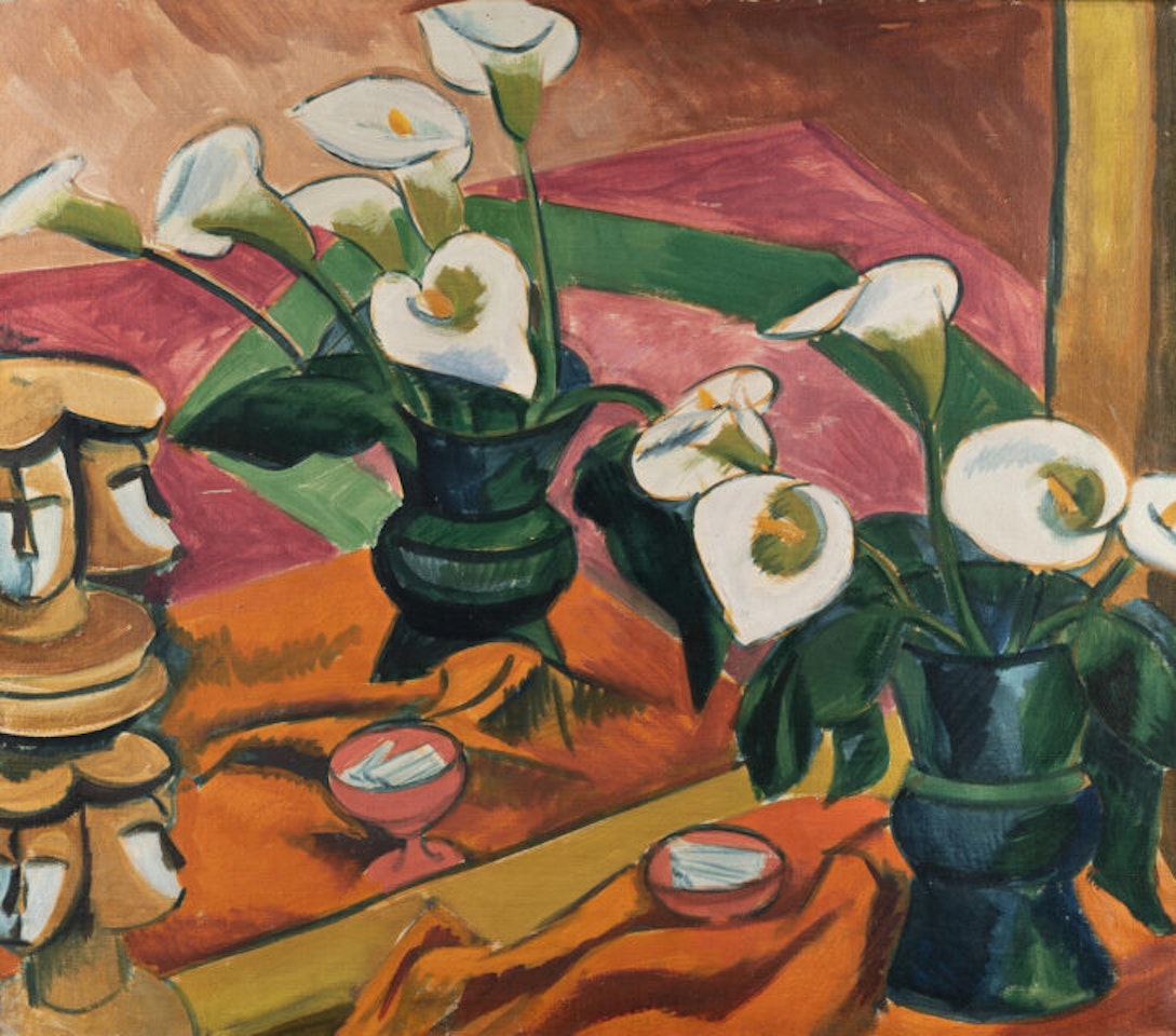 Still life with calla in the mirror by Max Pechstein