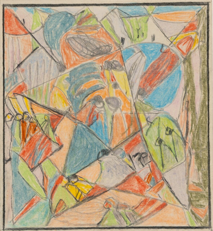 Group of figures in front of houses by Otto Pippel