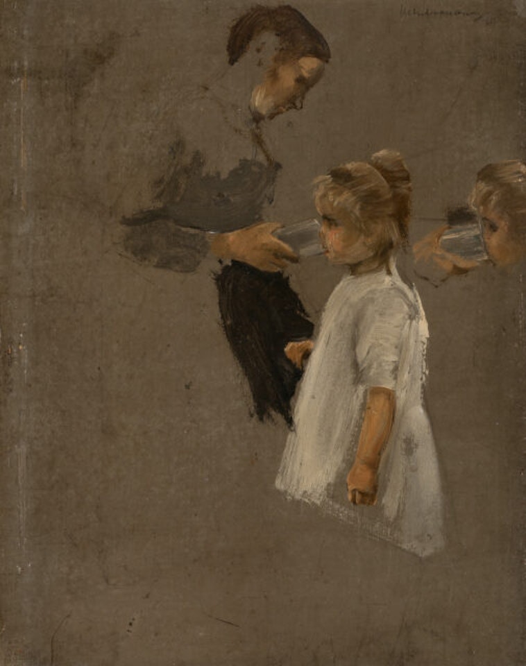 Woman with child - Study to the Munich Beer garden by Max Liebermann