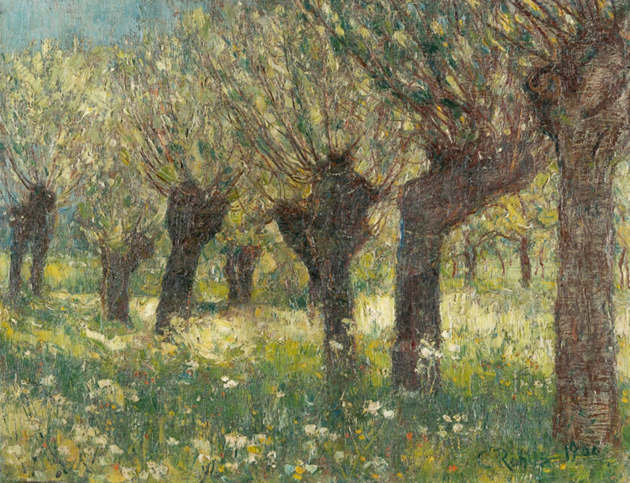 Meadow with willow trees by Christian Rohlfs