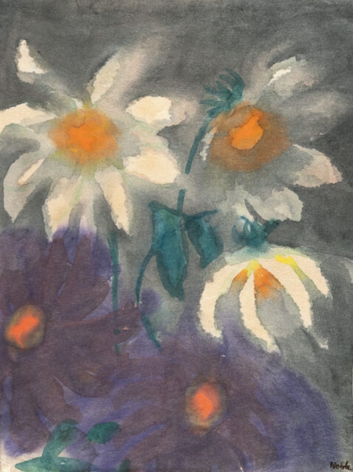 Violet and white dahlias by Emil Nolde