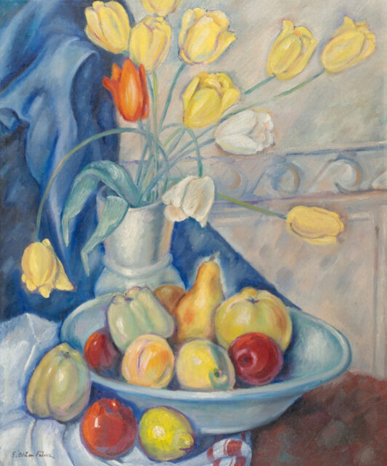 Still life with tulips and fruit by Othon Friesz