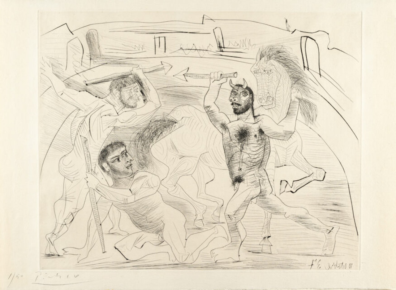 The fight in the arena by Pablo Picasso