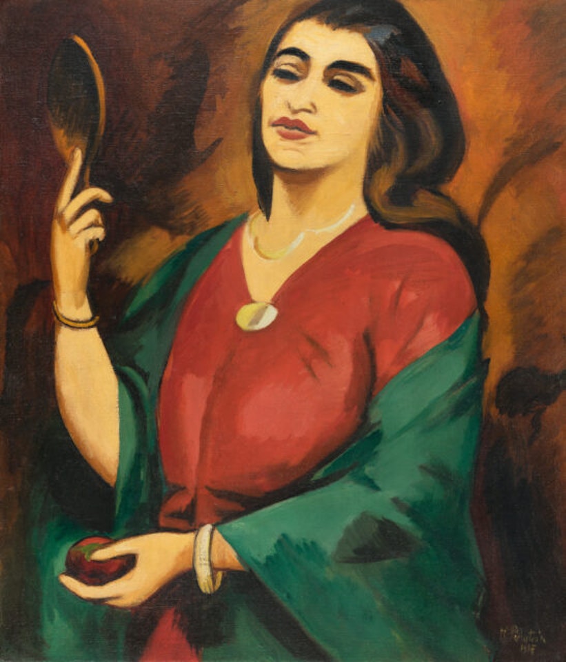 Portrait in green and red (Charlotte Pechstein with mirror) by Max Pechstein