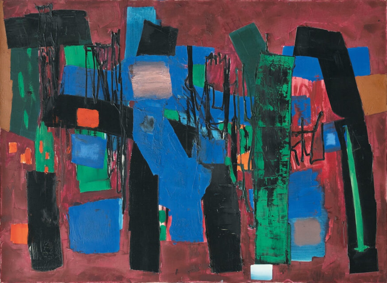 “Incoming blue and red” by Fritz Winter