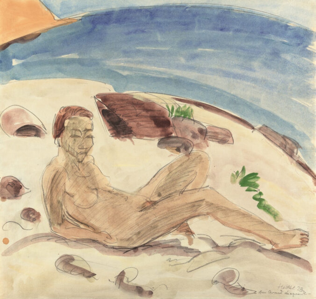 “Reclining woman at the beach” by Erich Heckel