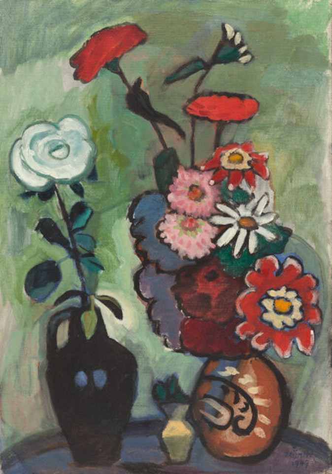 “Flower painting with white rose” by Gabriele Münter