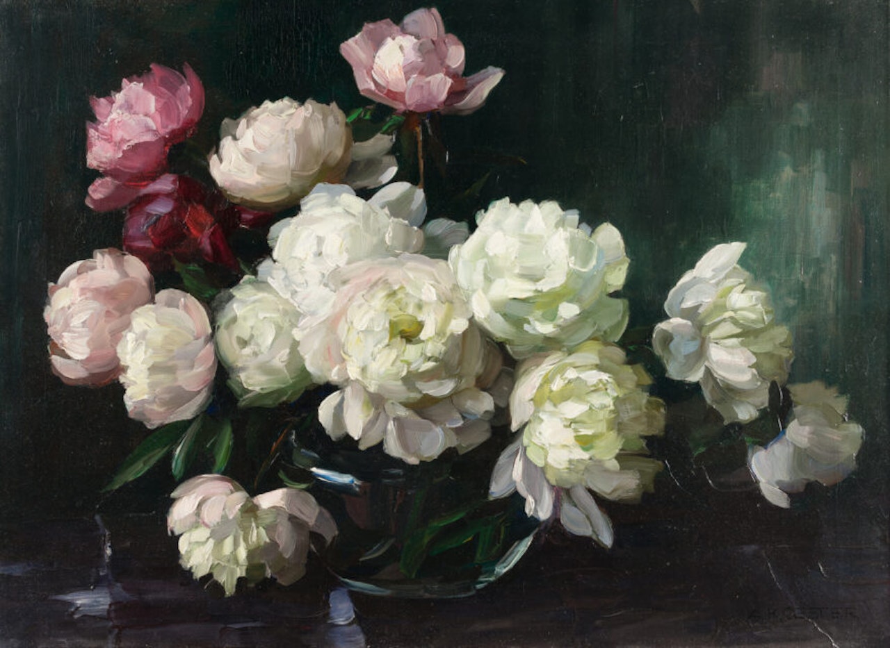 Still life with peonies and vase by Alexander Koester