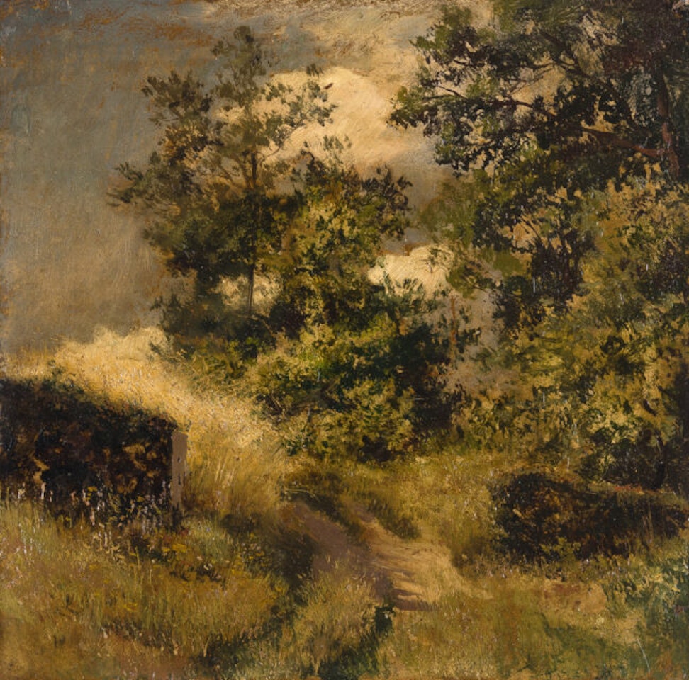 Meadow slope with trees by Oswald Achenbach