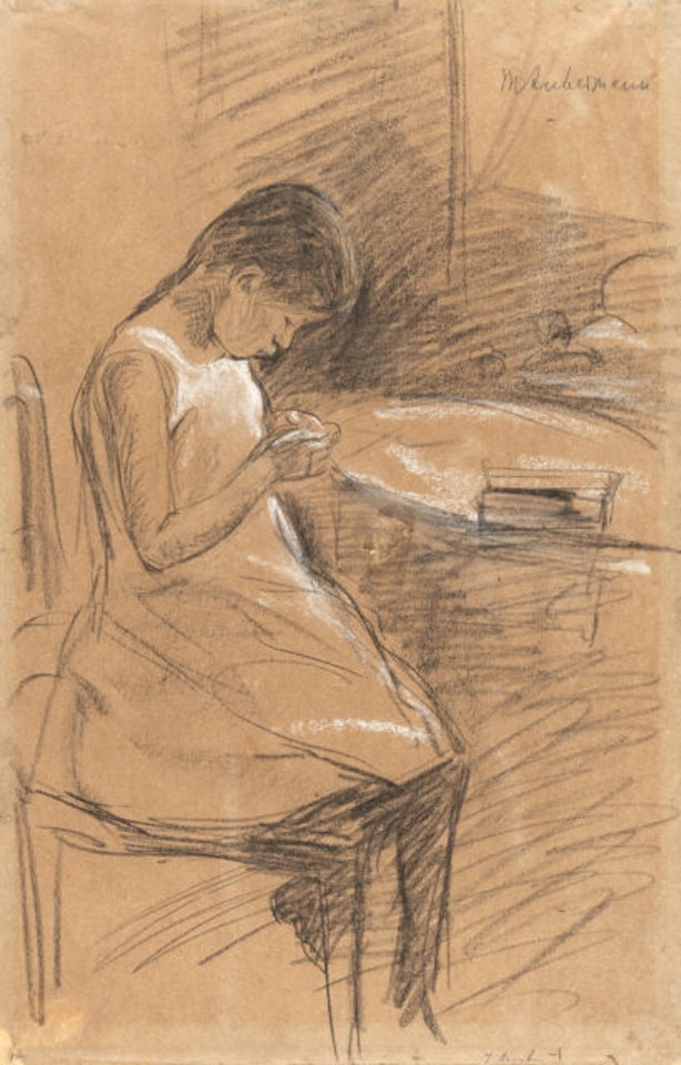 The artist"s daughter sewing by Max Liebermann