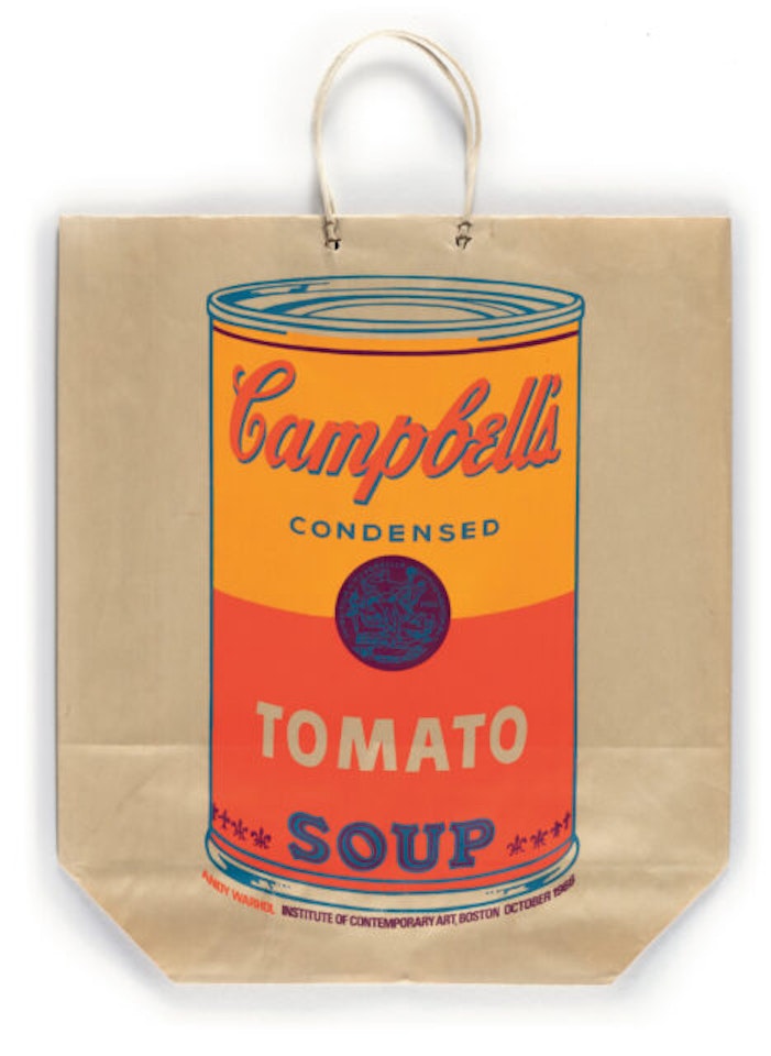 Campbell"s soup can on shopping bag by Andy Warhol