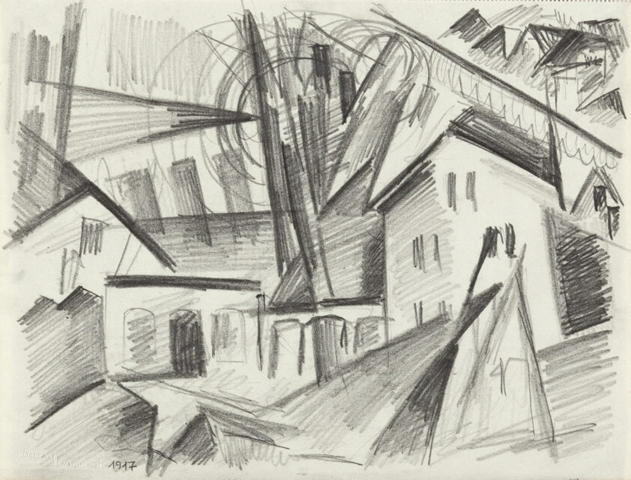 City with rising sun by Walter Dexel