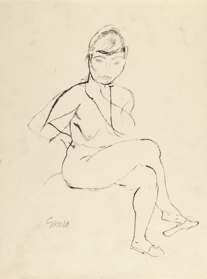Seated female nude with legs crossed by George Grosz