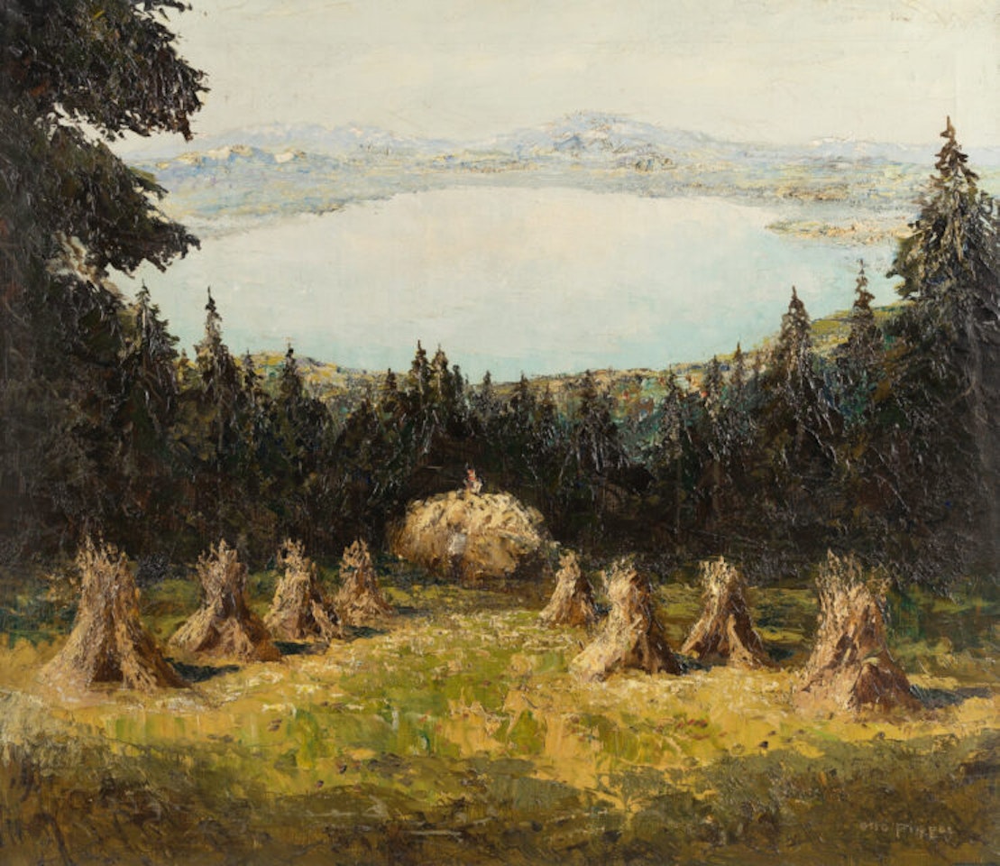 Haymaking by the sea by Otto Pippel