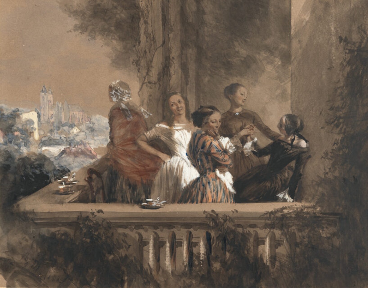 Outdoor scene (Girls on a balcony) by Adolph Menzel