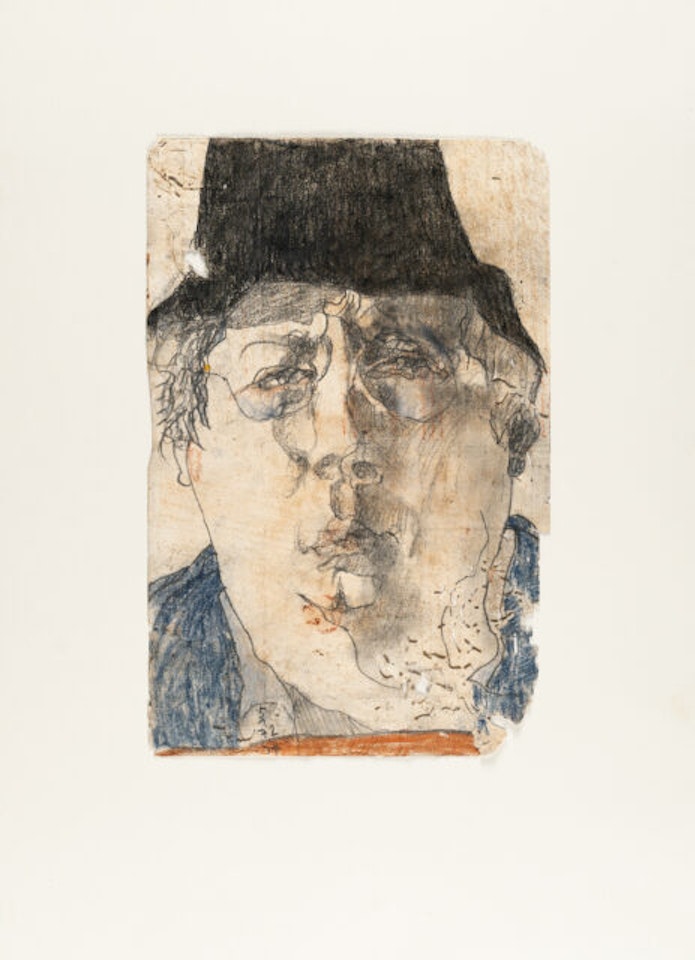 Self portrait with black hat by Horst Janssen