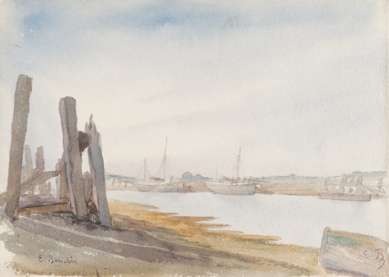 View of a harbor by Eugène Boudin