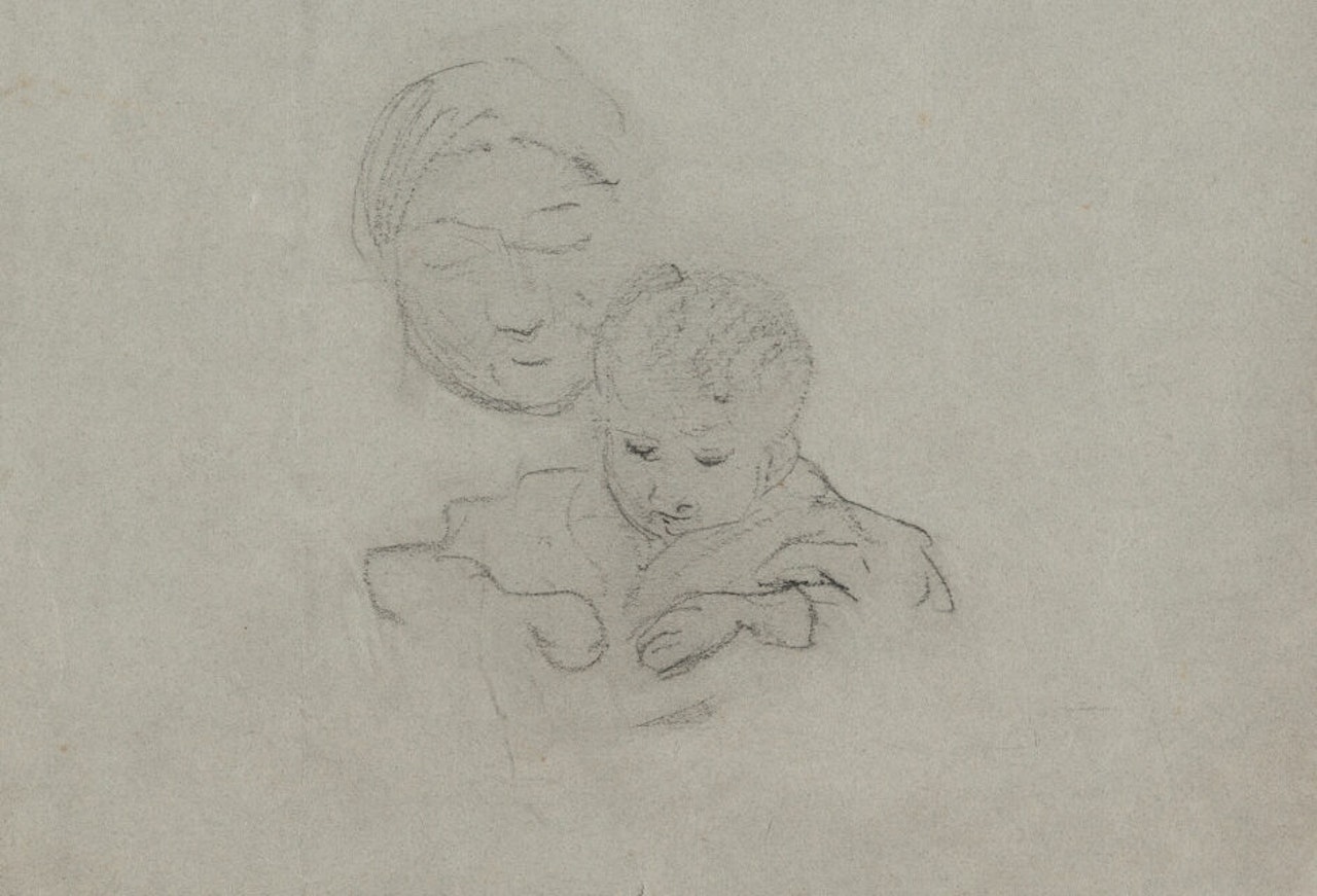 Woman with child by Max Liebermann