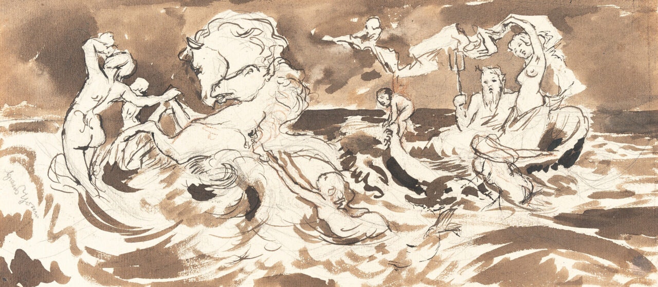 The triumph of Neptune with nereids and a chariot drawn by hippoc by Hans Thoma